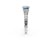 Solitaire Engagement Ring Setting for Fancy Blue Princess Cut Center with Filigree Band and Prong Head in Sterling Silver