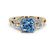 Solitaire Engagement Ring Setting for Fancy Blue Cushion Cut Center with Marquise Flower Shoulders and Prong Head in Yellow Gold