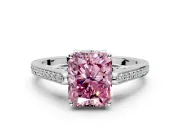 Cathedral Engagement Ring Setting for Fancy Pink Radiant Cut Center with Antique-Style Pave Band and Prong Head in Sterling Silver