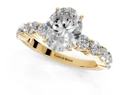 Shared-Prong Engagement Ring Setting for Oval Center with Graduated Accents and Prong Head in Yellow Gold