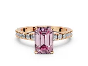 Solitaire Engagement Ring Setting for Fancy Pink Emerald Cut Center with Fine Pave Band and Claw Prong Head in Rose Gold