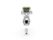 Halo Engagement Ring Setting for Fancy Yellow Emerald Cut Center with Pave Infinity Twist Band and Prong Head in Platinum