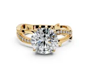 Solitaire Engagement Ring Setting for Round Cut Center with Pave and Plain Crossover Band and Prong Head in Yellow Gold