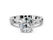 Solitaire Engagement Ring Setting for Round Cut Center with Channel Baguette Band and Prong Head in Platinum