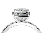 Solitaire Engagement Ring Setting for Princess Cut Center with Round Cut Pave Band and Prong Head in Sterling Silver