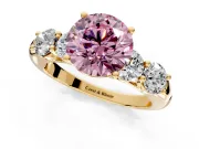 5 Stone Engagement Ring Setting for Fancy Pink Round Cut Center with Graduated Accents and Prong Head in Yellow Gold