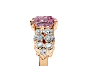 Cluster Engagement Ring Setting for Fancy Pink Cushion Cut Center with 2-Row Shoulder Clusters and Prong Head in Rose Gold