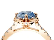 Floral Engagement Ring Setting for Fancy Blue Cushion Cut Center with Pave Band and Floral Prong Head in Rose Gold