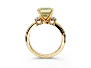 3 Stone Engagement Ring Setting for Fancy Yellow Asscher Cut Center with Wide Plain Band and Prong Head in Yellow Gold
