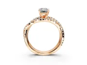 Solitaire Engagement Ring Setting for Emerald Cut Center with Woven 3-Strand Pave Band and Prong Head in Rose Gold
