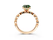 Solitaire Engagement Ring Setting for Fancy Green Round Cut Center with Beaded Bezel Station Band and Prong Head in Rose Gold