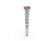 Solitaire Engagement Ring Setting for Fancy Pink Cushion Cut Center with Pave Cathedral Shoulders and Prong Head in Platinum