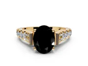 Solitaire Engagement Ring Setting for Fancy Black Oval Center with Pave Cathedral Shoulders and Prong Head in Yellow Gold