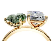 Fancy Green Heart-Shaped and Emerald Cut Lab-Grown Diamond Toi et Moi Engagement Ring with Prong-Set Stones in Yellow Gold