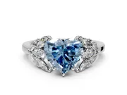 Leaf Cluster Engagement Ring Setting for Fancy Blue Heart-Shaped Center with Marquise Accents and Prong Head in Sterling Silver