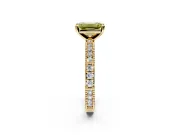 Solitaire Engagement Ring Setting for Fancy Yellow Emerald Cut Center with Milgrain-Edged Pave Band and Prong Head in Yellow Gold