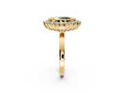 Halo Engagement Ring Setting for Fancy Green Oval Center with Milgrain Bezel Rim, Plain Band and Prong Head in Yellow Gold