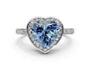 Halo Engagement Ring Setting for Fancy Blue Heart-Shaped Center with Metal-Rimmed Halo, Pave Band and Prong Head in Platinum