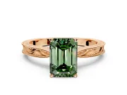 Solitaire Engagement Ring Setting for Fancy Green Emerald Cut Center with Engraved Milgrain Band and Prong Head in Rose Gold
