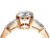 3 Stone Engagement Ring Setting for Oval Center with Baguette Accents and Prong Head in Rose Gold
