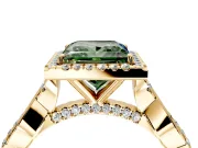 Halo Engagement Ring Setting for Fancy Green Princess Cut Center with Twist Band and Prong Head in Yellow Gold