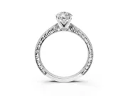 Solitaire Engagement Ring Setting for Pear-Shaped Center with Engraved Milgrain Band and Prong Head in White Gold