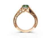 Solitaire Engagement Ring Setting for Fancy Green Cushion Cut Center with Engraved Pave Band and Prong Head in Rose Gold