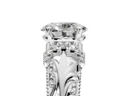Solitaire Engagement Ring Setting for Oval Center with Filigree Accent Basket and Prong Head in Platinum