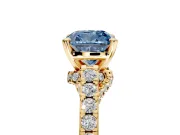 Solitaire Engagement Ring Setting for Fancy Blue Cushion Cut Center with Crossover Accents and Prong Head in Yellow Gold