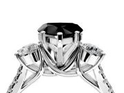 3 Stone Engagement Ring Setting for Fancy Black Heart-Shaped Center with Crossover Basket, Pave Band and Prong Head in Platinum