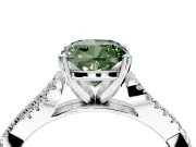 Solitaire Engagement Ring Setting for Fancy Green Cushion Cut Center with Twisted Pave Split Shank and Prong Head in Platinum