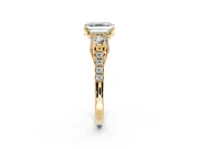 3 Stone Engagement Ring Setting for Asscher Cut Center with Crossover Basket, Pave Band and Prong Head in Yellow Gold