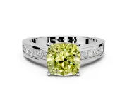 Solitaire Engagement Ring Setting for Fancy Yellow Cushion Cut Center with Princess Cut Channel Band and Prong Head in Platinum