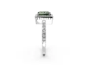 Halo Engagement Ring Setting for Fancy Green Princess Cut Center with Inner Milgrain Border and Prong Head in White Gold
