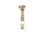 Solitaire Engagement Ring Setting for Fancy Blue Heart-Shaped Center with Channel-Set Accents and Prong Head in Yellow Gold