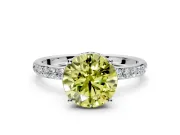 Hidden Halo Engagement Ring Setting for Fancy Yellow Round Cut Center with Pave Band and Prong Head in White Gold