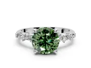 Solitaire Engagement Ring Setting for Fancy Green Round Cut Center with Trailing Leaf Accent Band and Prong Head in Sterling Silver
