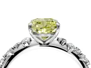 Cluster Engagement Ring Setting for Fancy Yellow Cushion Cut Center with Round Cut Accent Band and Prong Head in White Gold