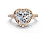 Halo Engagement Ring Setting for Heart-Shaped Center with Metal-Rimmed Halo, Pave Band and Prong Head in Rose Gold