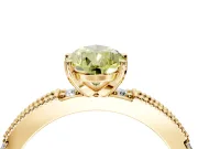 Solitaire Engagement Ring Setting for Fancy Yellow Pear-Shaped Center with Milgrain-Edged Pave Band and Prong Head in Yellow Gold