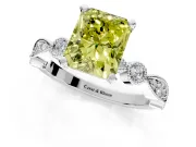 Solitaire Engagement Ring Setting for Fancy Yellow Radiant Cut Center with Milgrain Bezel Accents and Prong Head in Platinum