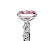 Cluster Engagement Ring Setting for Fancy Pink Radiant Cut Center with Round Cut Accent Band and Prong Head in Sterling Silver