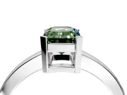 Solitaire Engagement Ring Setting for Fancy Green Emerald Cut Center with Plain Band and Flat Tab Prong Head in Sterling Silver
