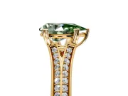 Solitaire Engagement Ring Setting for Fancy Green Pear-Shaped Center with Pave Rail Split Shank and Prong Head in Yellow Gold