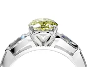 3 Stone Engagement Ring Setting for Fancy Yellow Oval Center with Tapered Baguettes, Plain Band and Prong Head in Platinum