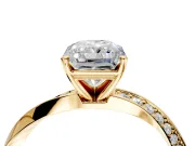 Side Accent Engagement Ring Setting for Radiant Cut Center with Accent Shoulders and Prong Head in Yellow Gold
