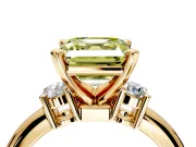 3 Stone Engagement Ring Setting for Fancy Yellow Asscher Cut Center with Wide Plain Band and Prong Head in Yellow Gold