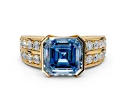 Bezel Engagement Ring Setting for Fancy Blue Asscher Cut Center with Wide Channel-Set Band and Bezel Head in Yellow Gold