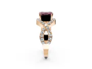 Halo Engagement Ring Setting for Fancy Pink Emerald Cut Center with Pave Infinity Twist Band and Prong Head in Rose Gold