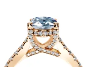 Solitaire Engagement Ring Setting for Fancy Blue Oval Center with Widening Pave Band and Claw Prong Head in Rose Gold
